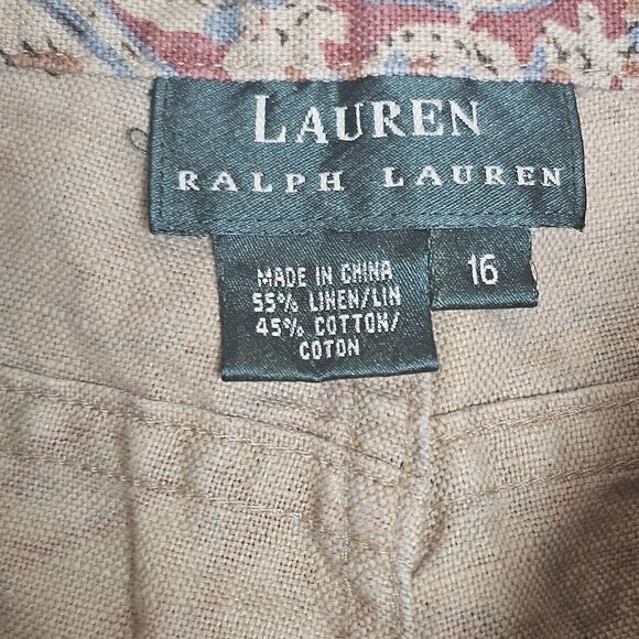 Vtg Lauren Ralph Lauren Pants Women's Size 16 Linen Blend‎ Beige Paisley Preppy - Picture 6 of 10
